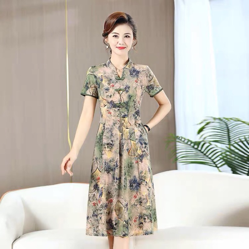 Đầm trung niên thun,váy thun trung niên cao cấp 2022