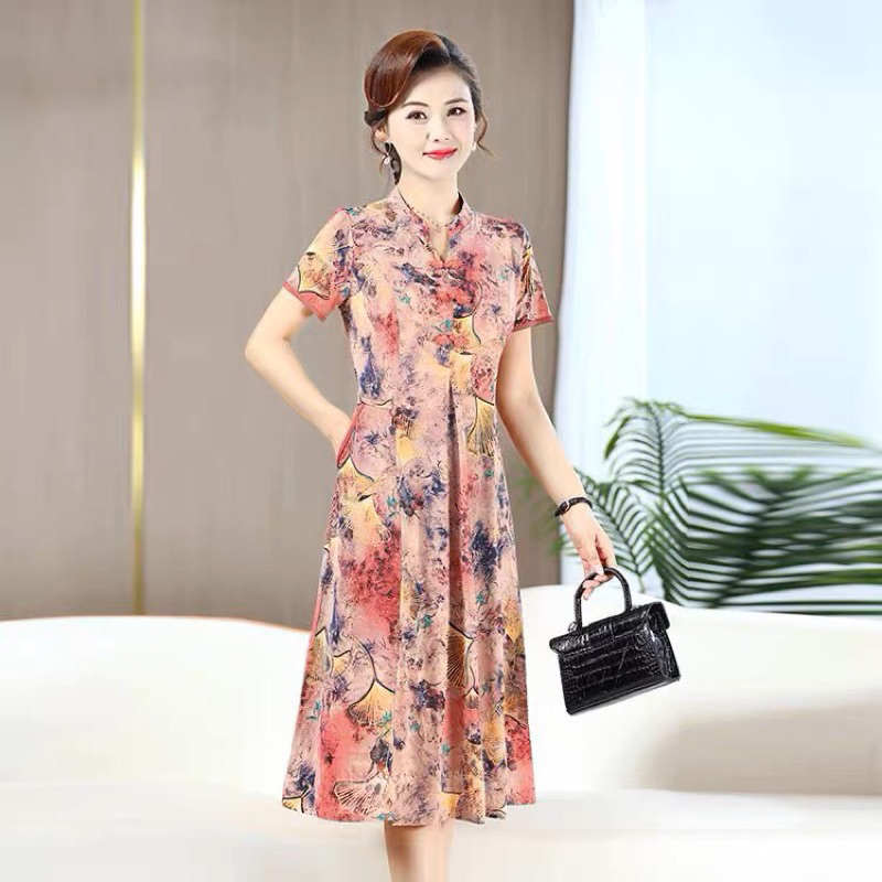 Đầm trung niên thun,váy thun trung niên cao cấp 2022