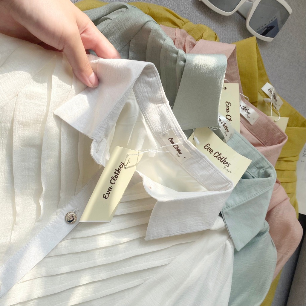 Áo sơ mi tơ xếp ly ngực vải lụa tơ