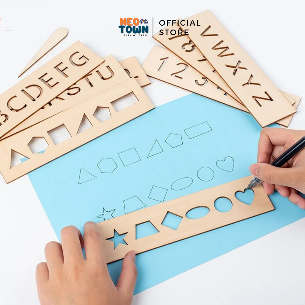 Bộ Khung Gỗ Luyện Viết Chữ, Vẽ Hình Cho Bé Neo Town - Khung Luyện Viết Phát Triển Kỹ Năng Montessori