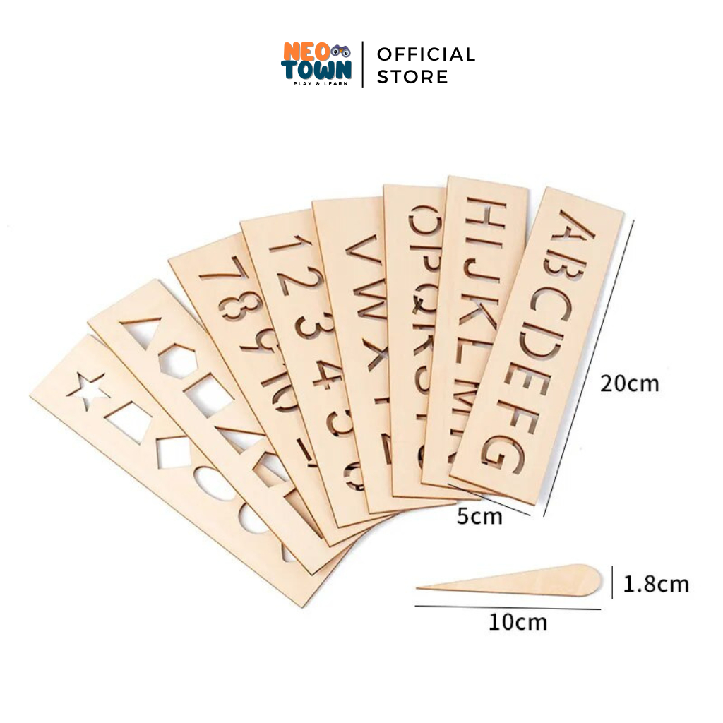 Bộ Khung Gỗ Luyện Viết Chữ, Vẽ Hình Cho Bé Neo Town - Khung Luyện Viết Phát Triển Kỹ Năng Montessori