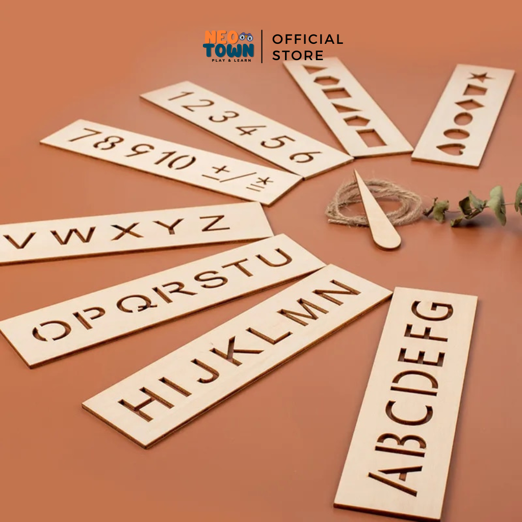 Bộ Khung Gỗ Luyện Viết Chữ, Vẽ Hình Cho Bé Neo Town - Khung Luyện Viết Phát Triển Kỹ Năng Montessori