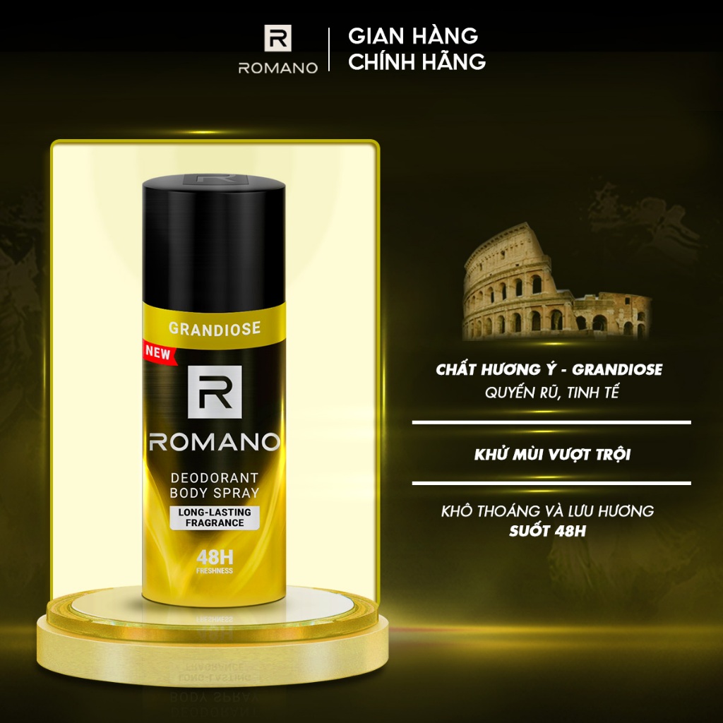 [MÙI HƯƠNG MỚI] Xịt khử mùi toàn thân ngăn mồ hôi và mùi cơ thể Romano 150ml - 6 mùi có sẵn