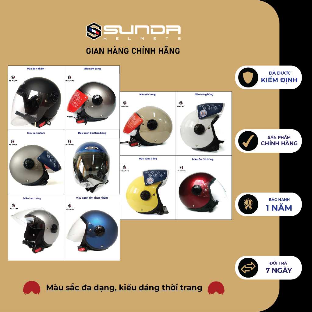 Nón bảo hiểm 3/4 đầu chính hãng SUNDA 228