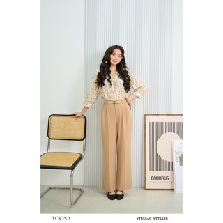 Quần baggy ống rộng màu be chất twill silk YOONA - YT7S528