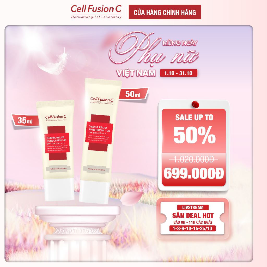 [COMBO 50ml + 35ml] Kem Chống Nắng Cho Mọi Loại Da Cell Fusion C Derma Relief Sunscreen 100 SPF 50+ / PA++++