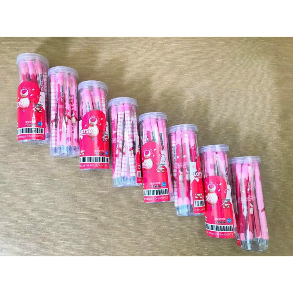 Lon 12 Cây Viết Gel Bấm Xoá Được VS9990 Hình Gấu Dâu, Doreamon Ngòi 0.5mm