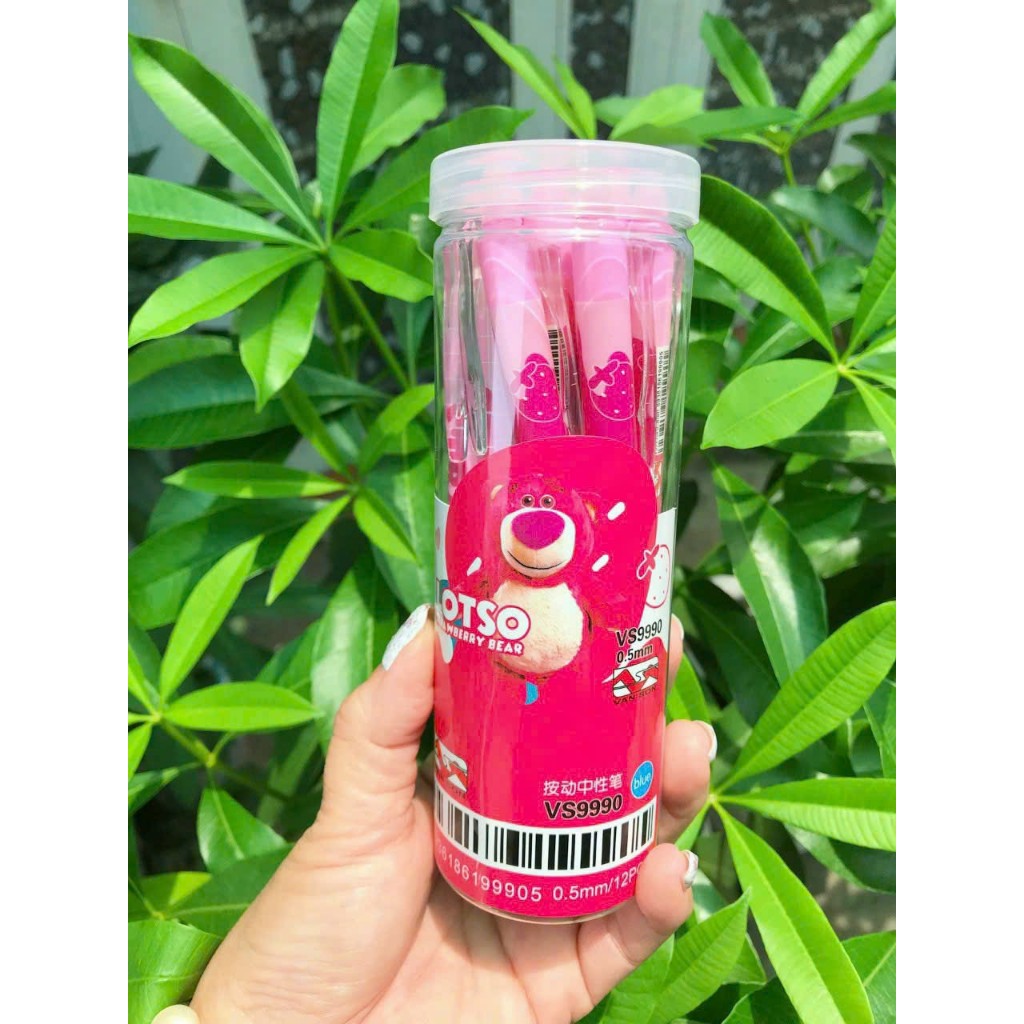 Lon 12 Cây Viết Gel Bấm Xoá Được VS9990 Hình Gấu Dâu, Doreamon Ngòi 0.5mm