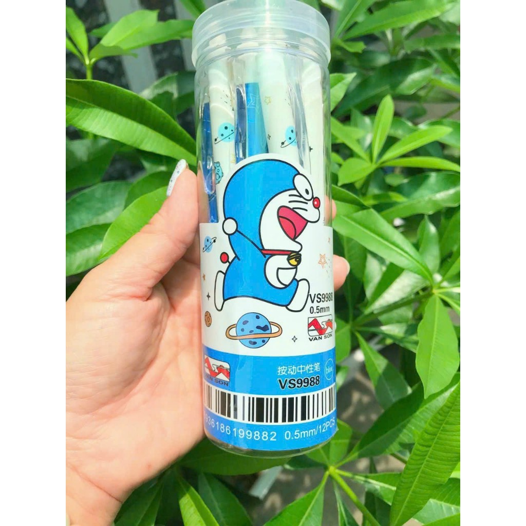 Lon 12 Cây Viết Gel Bấm Xoá Được VS9990 Hình Gấu Dâu, Doreamon Ngòi 0.5mm