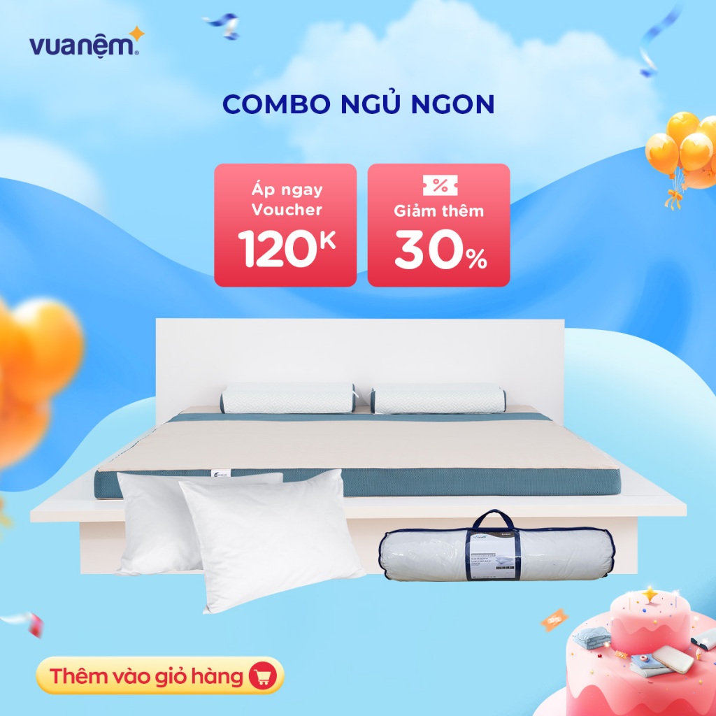 Combo Ngủ Ngon Nệm Foam Goodnight Massage, Đôi Gối Nằm Doona Promo, Gối Ôm Doona Basic size 2m2x2m