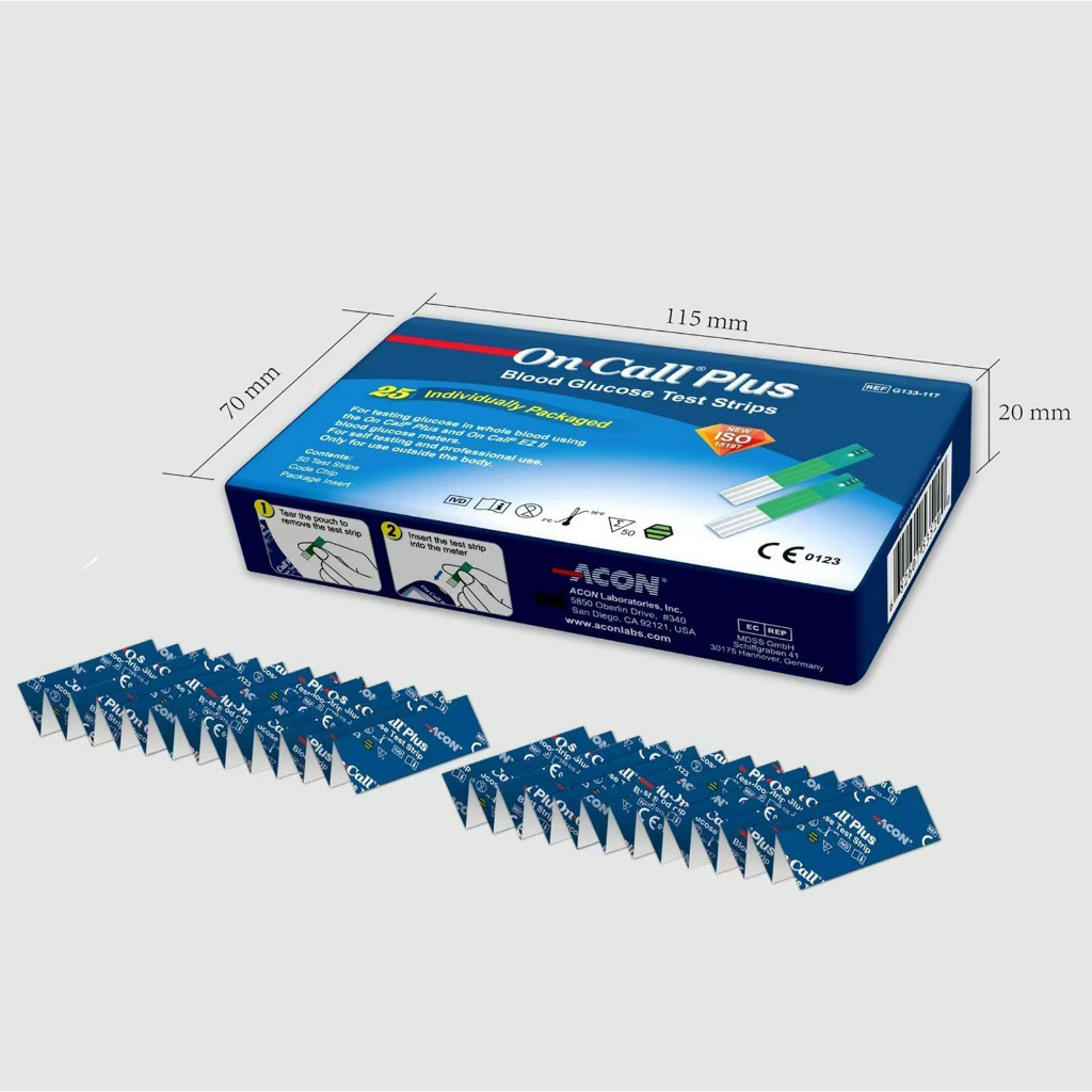 Hộp 25 Que Thử Đường Huyết On Call Plus Dạng Vỉ Đựng Riêng Từng Test, Chính hãng ACON