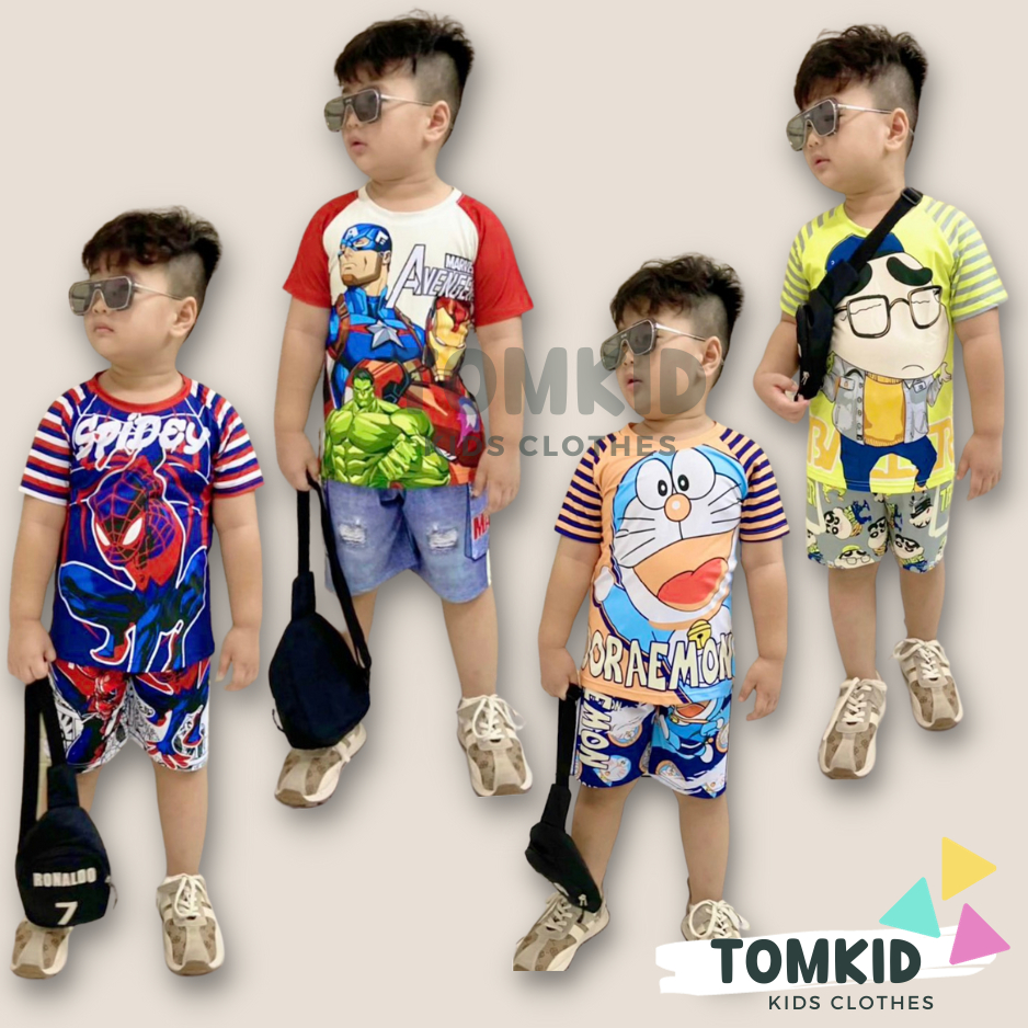 Bộ thun lạnh bé trai, đồ bộ cho bé chất thoáng mát co giãn không nhão 10-45Kg Tomkids abc