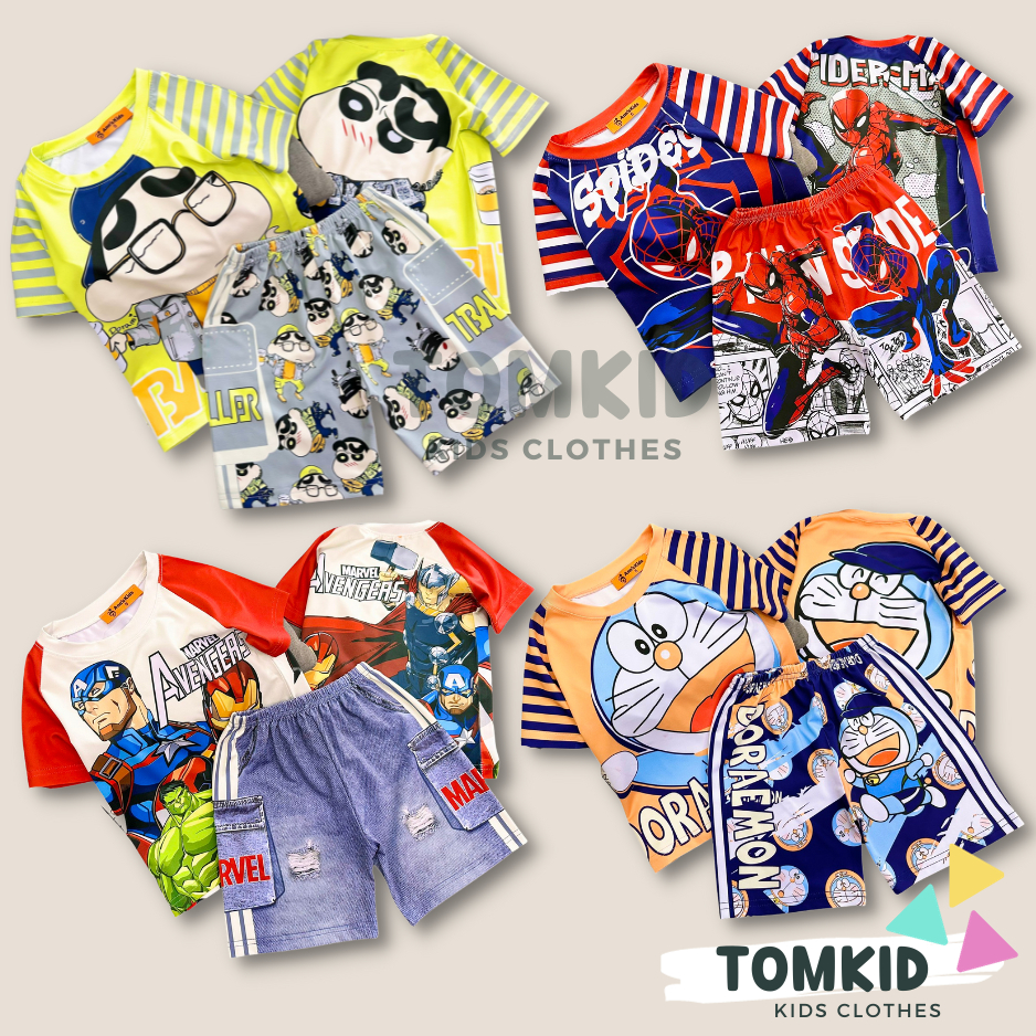 Bộ thun lạnh bé trai, đồ bộ cho bé chất thoáng mát co giãn không nhão 10-45Kg Tomkids abc