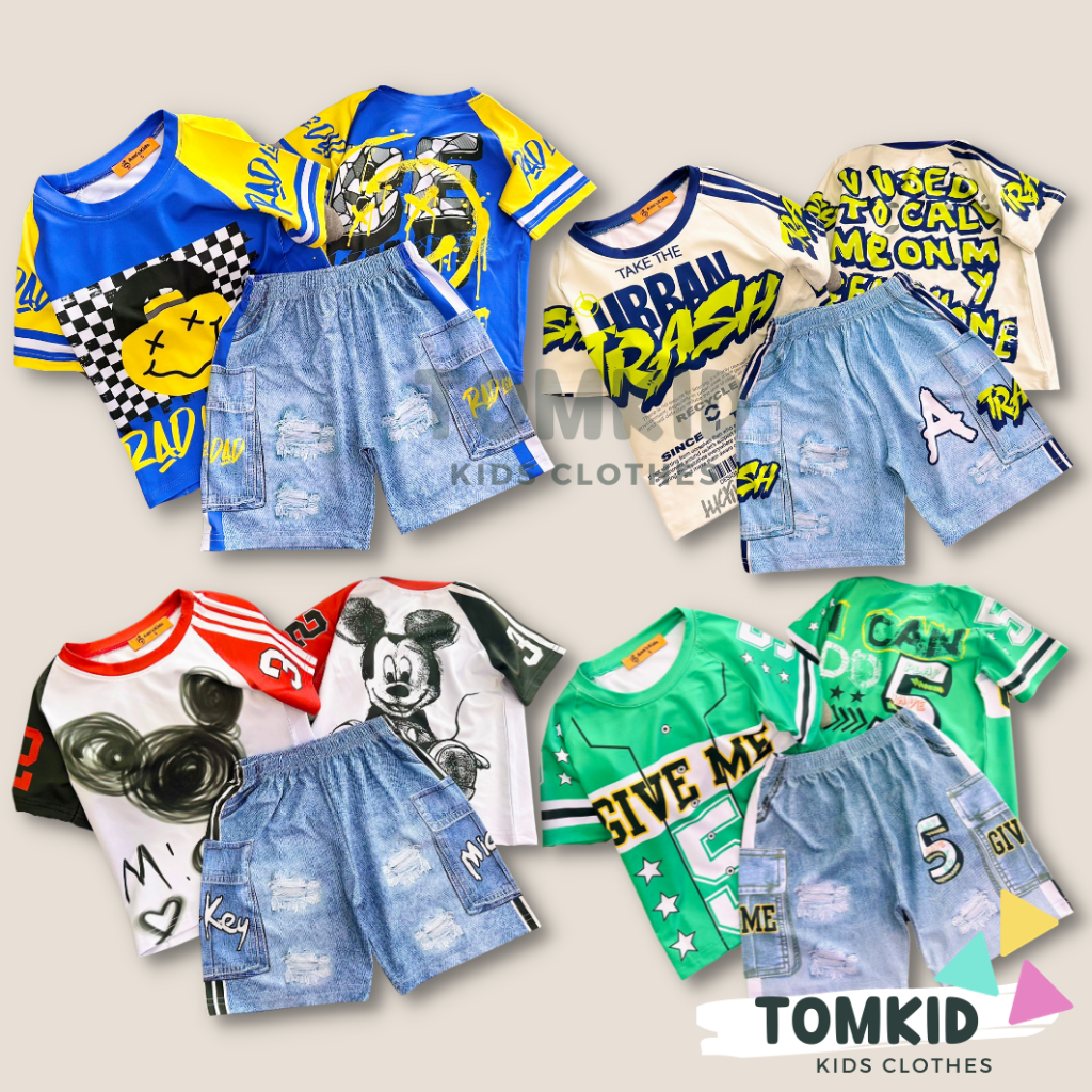 Bộ thun lạnh bé trai GIẢ JEAN, đồ bộ cho bé chất THUN LẠNH 3D LOẠI 1 thoáng mát co giãn không nhão 10-45Kg Tomkids