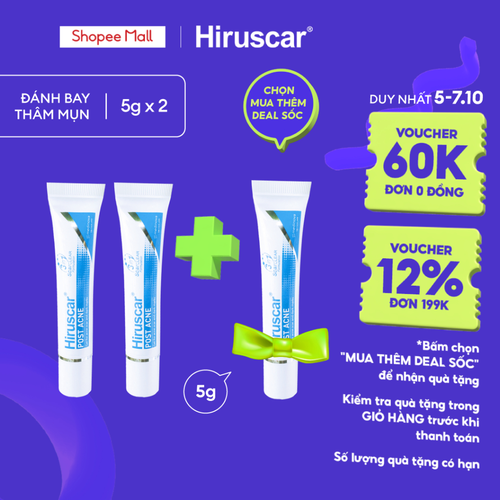 Bộ 2 Gel làm mờ sẹo mụn và thâm mụn Hiruscar Post Acne 5g