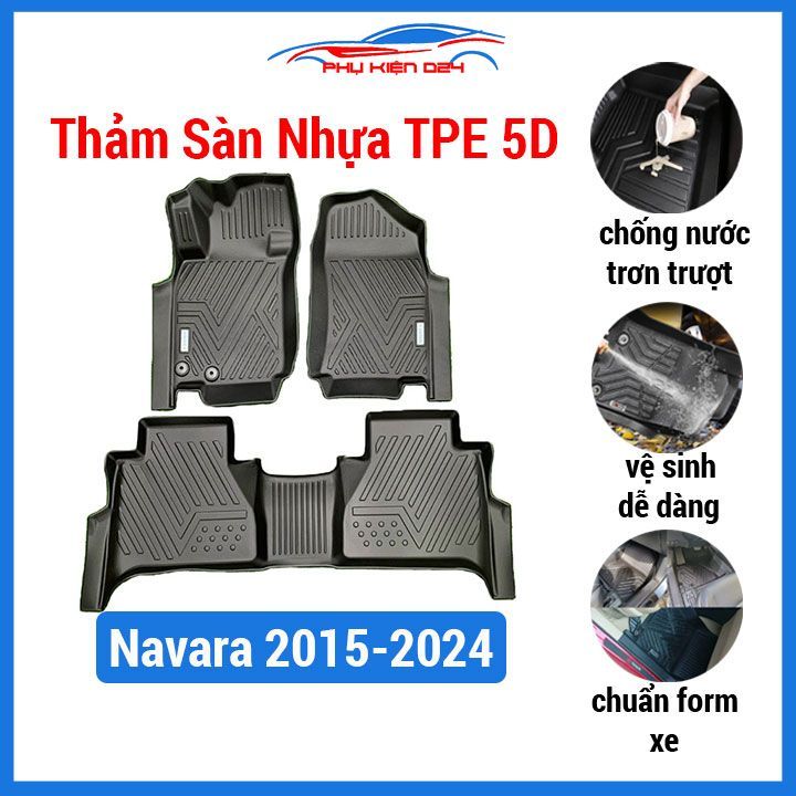 Thảm sàn nhựa TPE 5D đúc nguyên khối - Nissan Navara 2015-2016-2017-2018-2019-2020-2021-2022-2023-2024