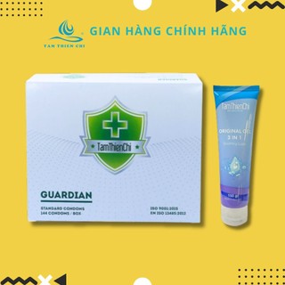 Bao cao su Tâm Thiện Chí Guardian mỏng trơn hộp 144 cái và tuýp gel bôi trơn Tamthienchi 150gram