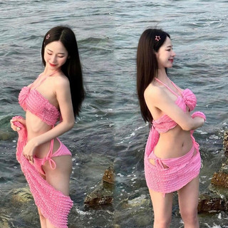  Set bikini nữ ren tầng kèm khăn quấn cao cấp S24 
