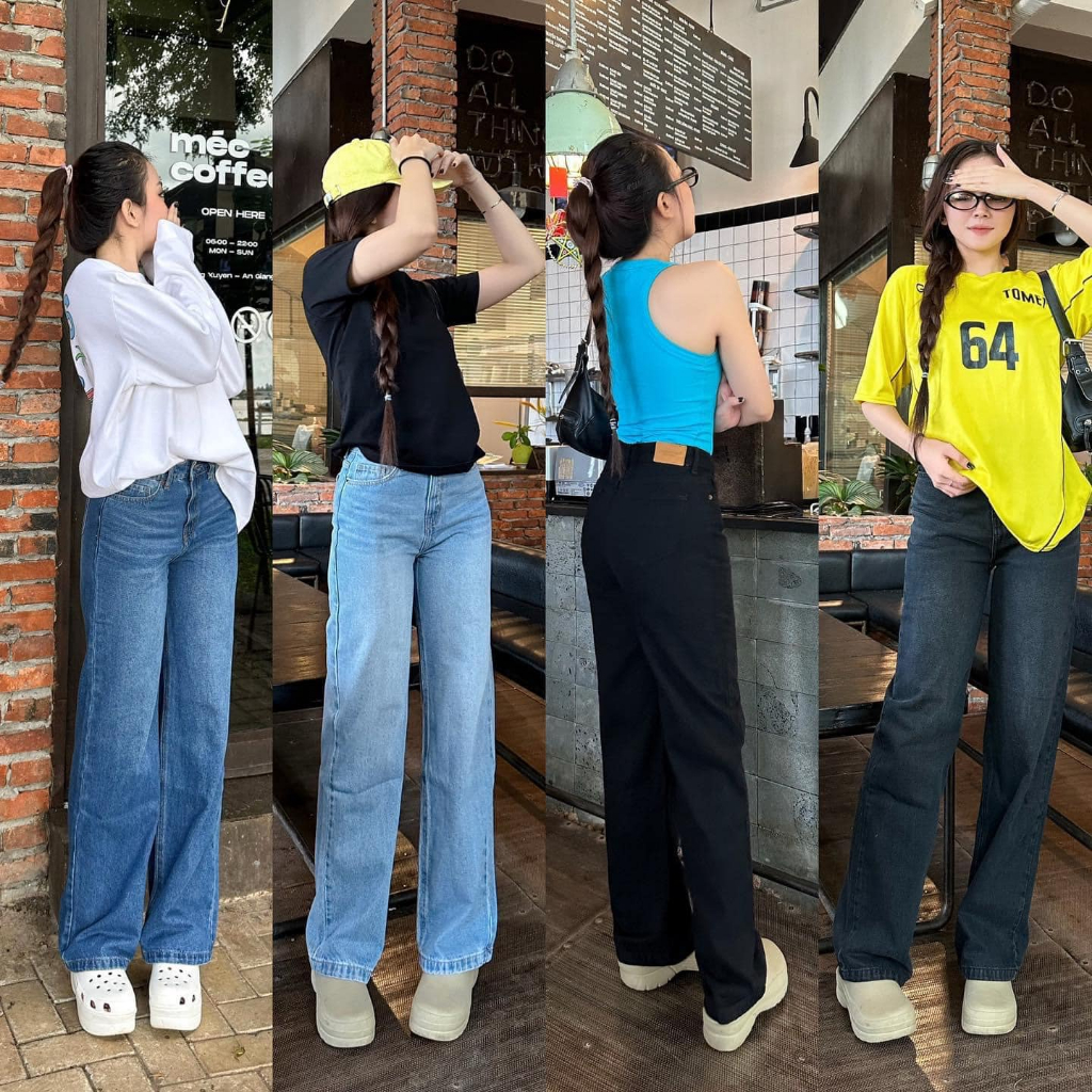 Quần suông nữ jean cotton không co giãn dài 102-105cm