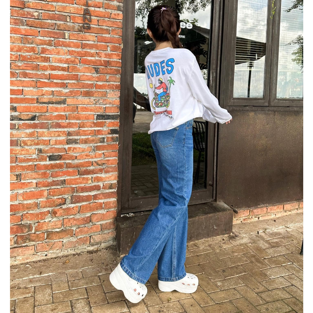 Quần suông nữ jean cotton không co giãn dài 102-105cm