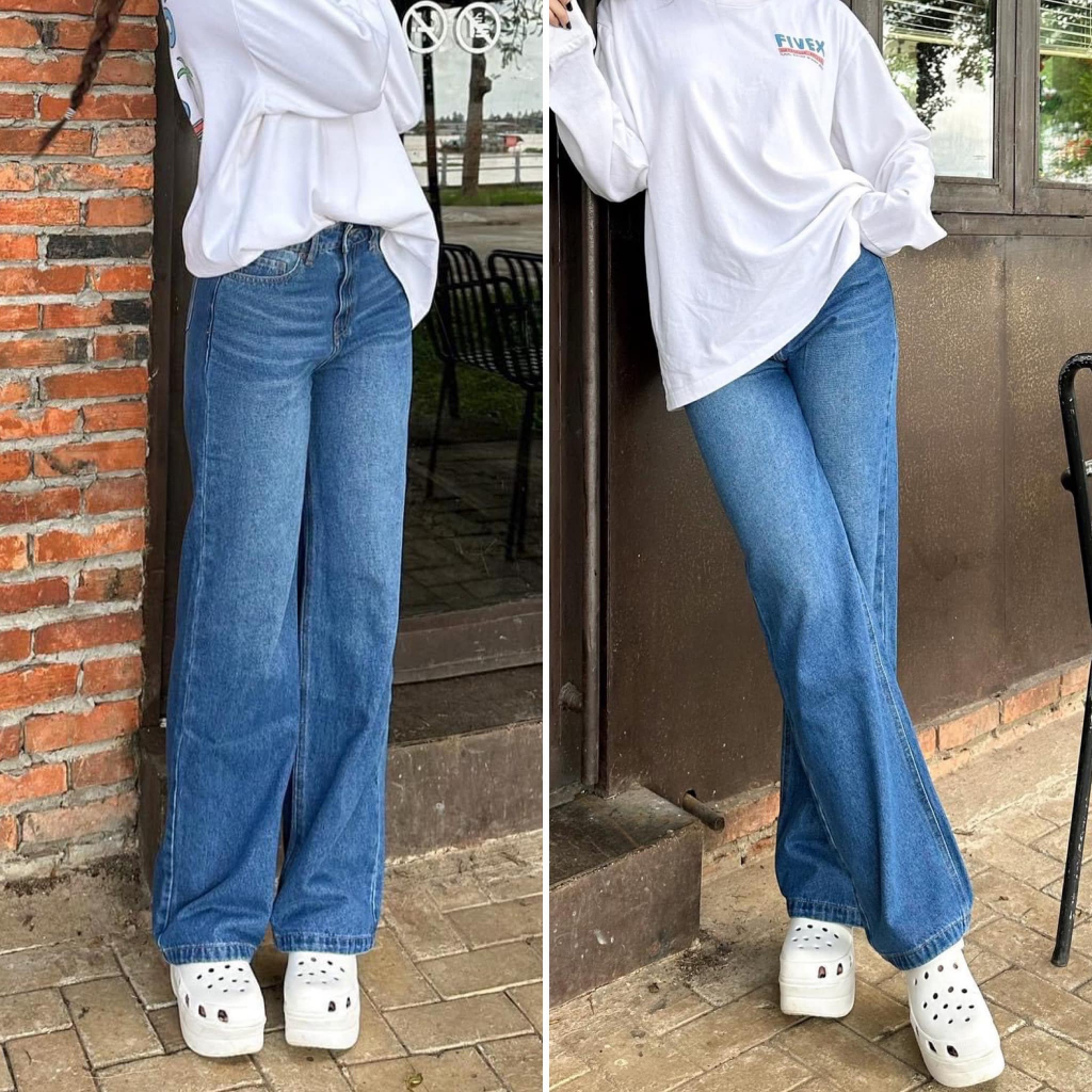 Quần suông nữ jean cotton không co giãn dài 102-105cm