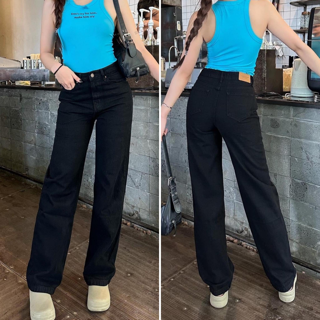 Quần suông nữ jean cotton không co giãn dài 102-105cm