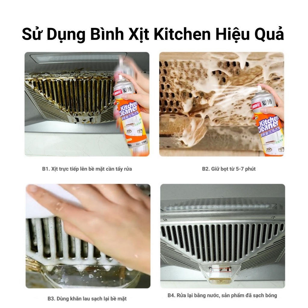 Bình xịt tẩy rửa đa năng kitchen bọt tuyết giúp vệ sinh nhà bếp dễ dàng hơn, nước lau bếp đa năng siêu sạch