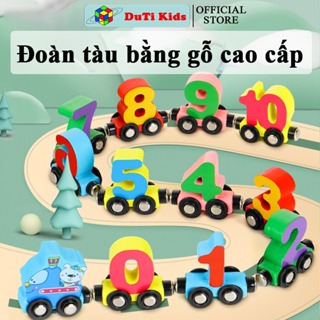 Đồ chơi gỗ thông minh đoàn tàu nam châm chở chữ số và chữ cái