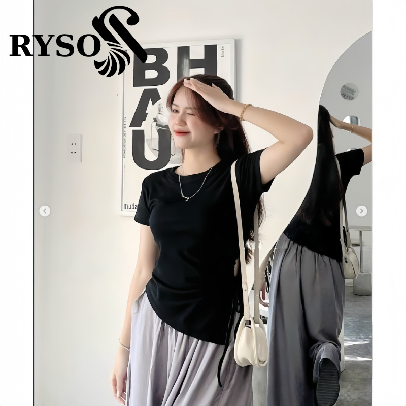 Áo Thun Khoét Bên Eo Vạt Nhọn RYSO FASHION Cộc Tay Rút Dây ￼Khoét Eo Chun Thắt Dây Phong Cách Hàn Quốc