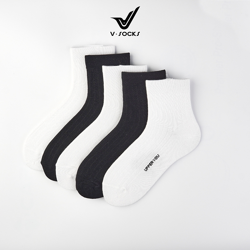 Tất vớ bamboo sợi tre cổ trung unisex thương hiệu V-SOCKS giá rẻ chất liệu cotton dày dặn thấm hút ôm chân