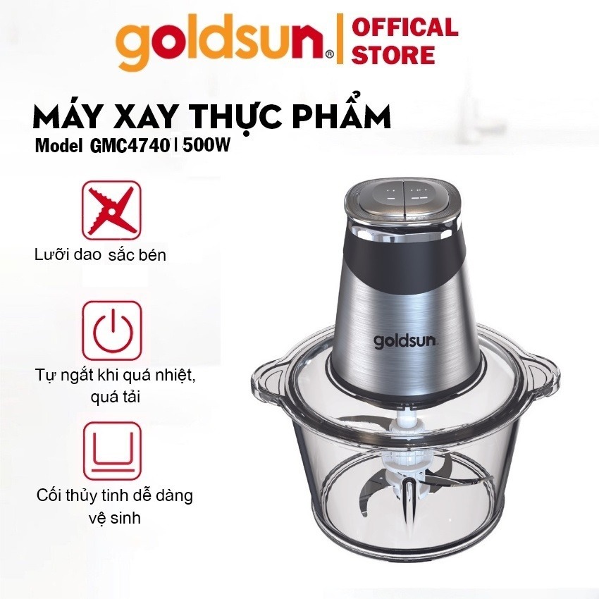 Máy xay thịt Goldsun GMC4740, công suất 500W 2L lưỡi dao 4 cánh inox 304 ko gỉ. Bảo hành chính hãng 12 tháng