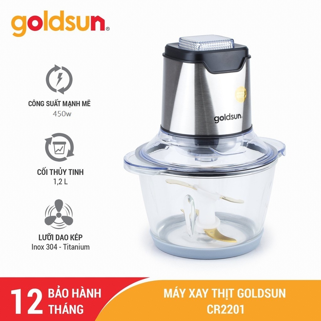 Máy xay thịt Goldsun GMC4740, công suất 500W 2L lưỡi dao 4 cánh inox 304 ko gỉ. Bảo hành chính hãng 12 tháng