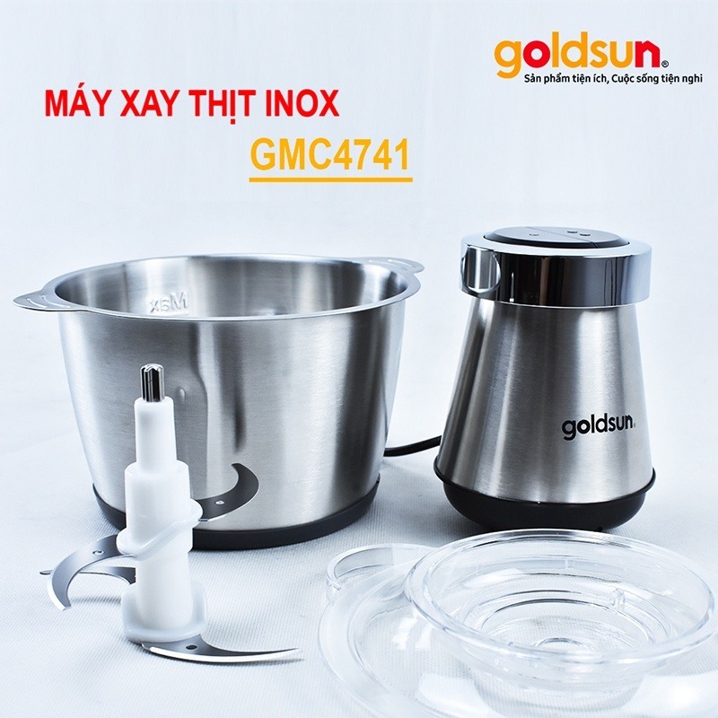 Máy xay thịt Goldsun GMC4740, công suất 500W 2L lưỡi dao 4 cánh inox 304 ko gỉ. Bảo hành chính hãng 12 tháng