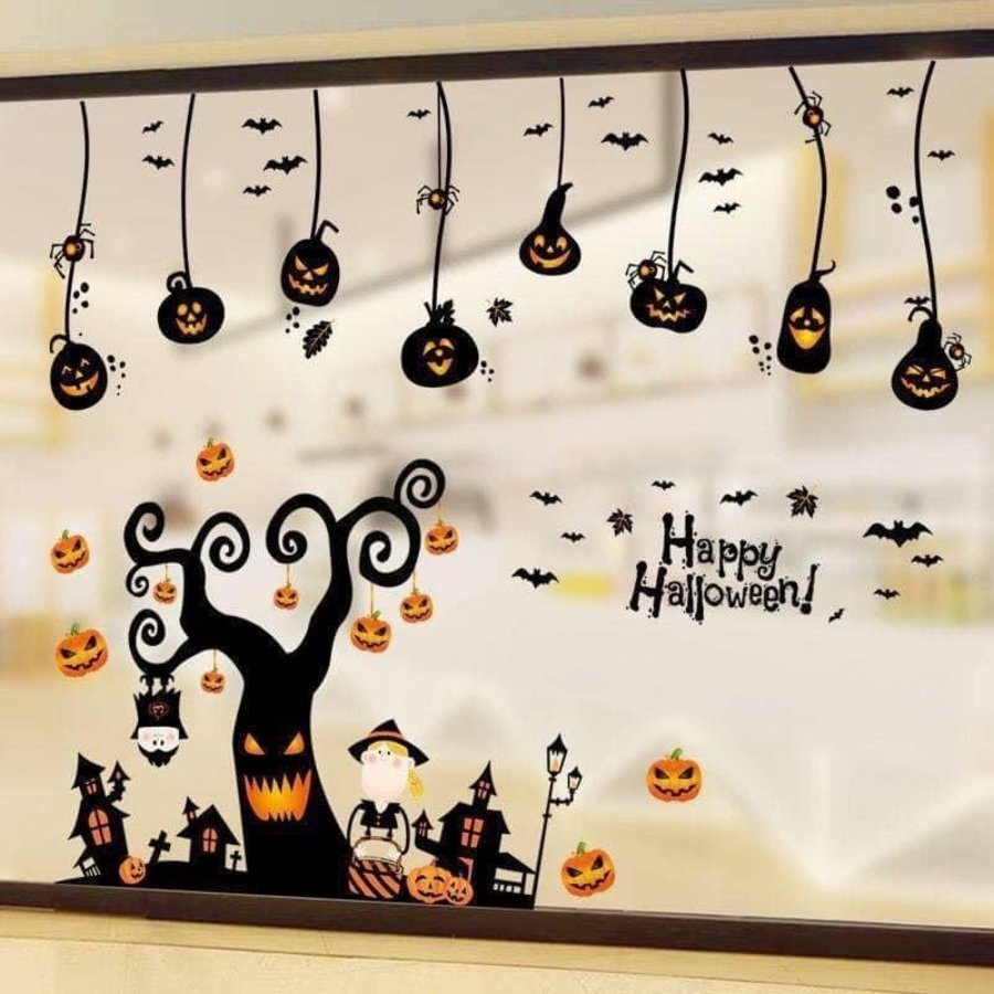 Giấy decal 2 mặt trang trí halloween màu sắc rõ nét có sẵn không viền trắng có keo dễ dàng tháo dán Lala