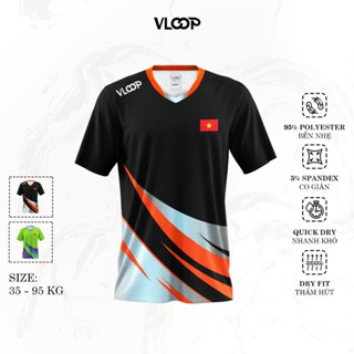 Áo thun thể thao VLOOP cổ tim, áo thể thao nam nữ không cổ thoáng khí mau khô thấm hút tốt màu đen - BST NEW WAVE