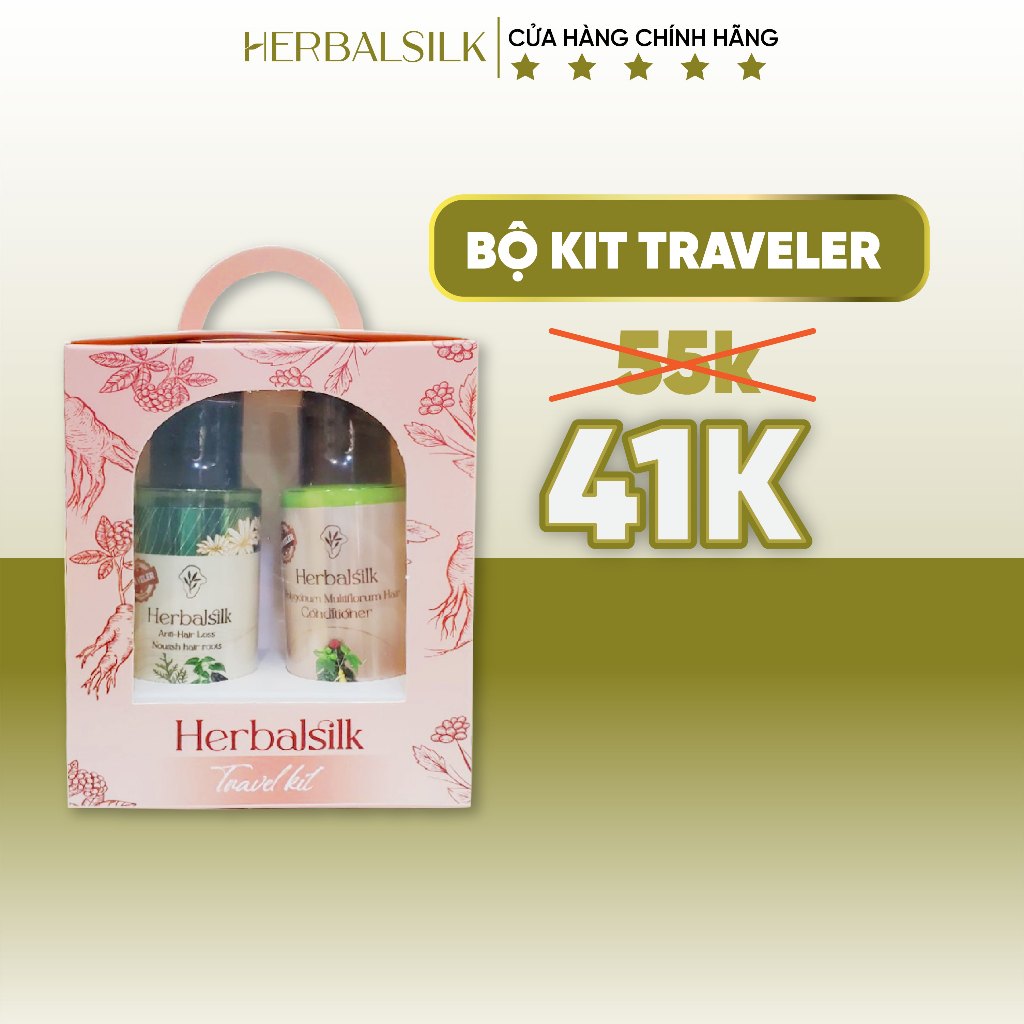 Bộ Kit Gội Xả Kích Mọc Tóc, Giảm Rụng HERBALSILK Nhân Sâm, Hà Thủ Ô - 50ml mỗi chai, phù hợp đi du lịch, dùng thử.