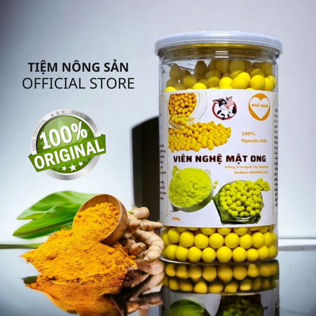 Viên tinh bột nghệ mật ong nguyên chất sấy khô 500g giúp tăng cường nội tiết, an toàn từ thiên nhiên