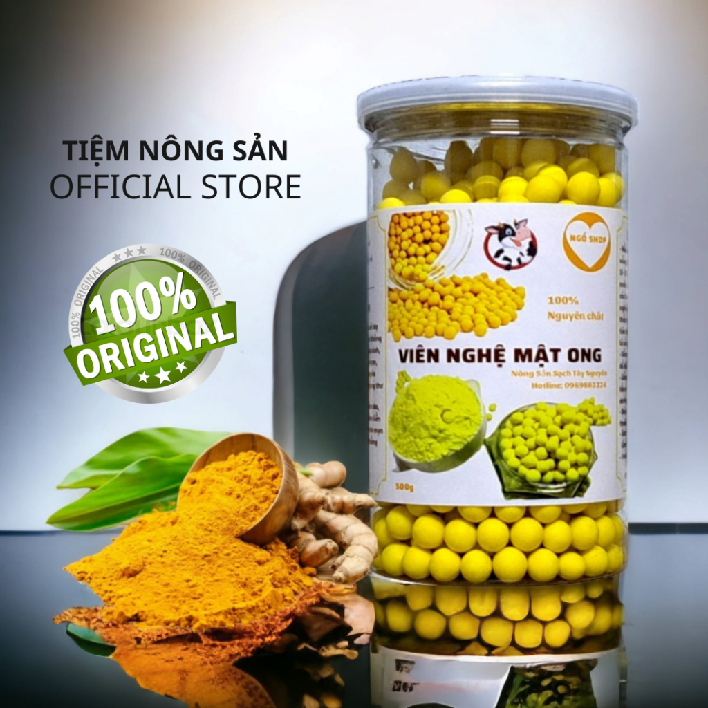Viên tinh bột nghệ mật ong nguyên chất sấy khô 500g giúp tăng cường nội tiết, an toàn từ thiên nhiên