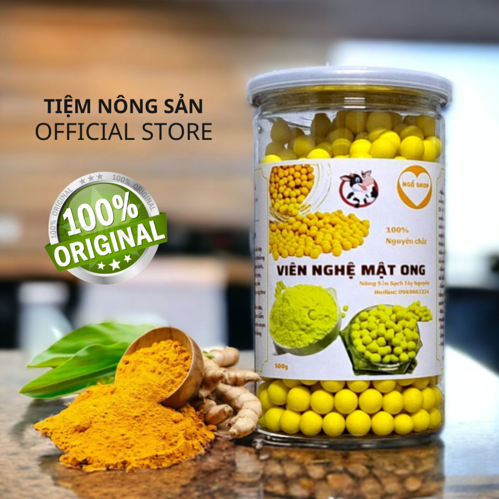 Viên tinh bột nghệ mật ong nguyên chất sấy khô 500g giúp tăng cường nội tiết, an toàn từ thiên nhiên