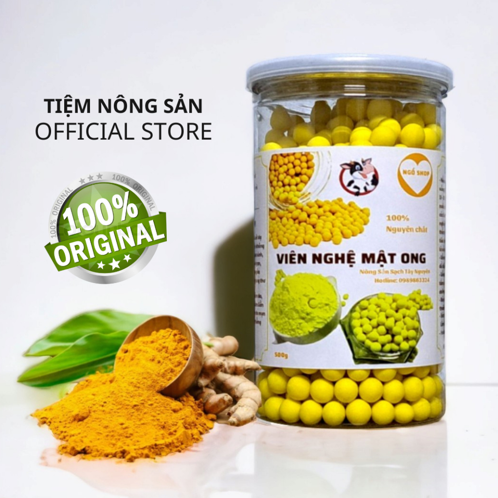 Viên tinh bột nghệ mật ong nguyên chất sấy khô 500g giúp tăng cường nội tiết, an toàn từ thiên nhiên