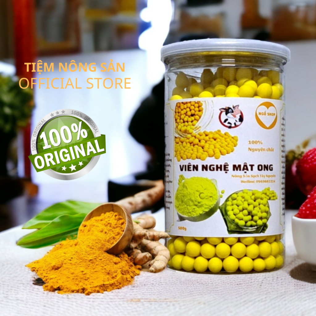 Viên tinh bột nghệ mật ong nguyên chất sấy khô 500g giúp tăng cường nội tiết, an toàn từ thiên nhiên