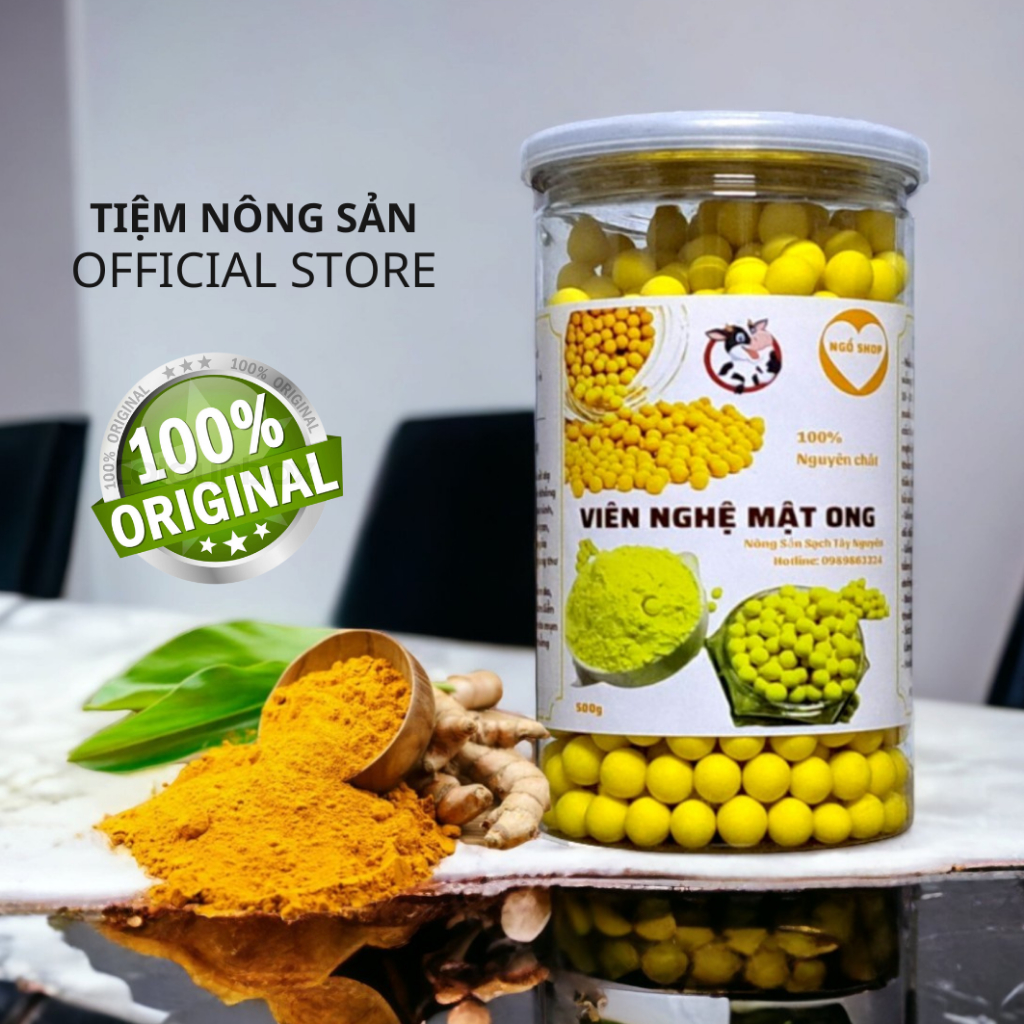 Viên tinh bột nghệ mật ong nguyên chất sấy khô 500g giúp tăng cường nội tiết, an toàn từ thiên nhiên