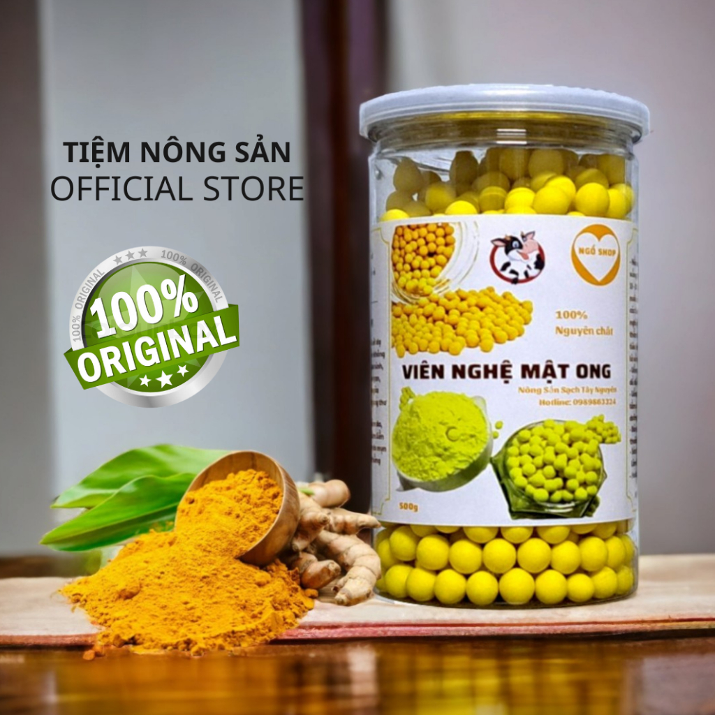 Viên tinh bột nghệ mật ong nguyên chất sấy khô 500g giúp tăng cường nội tiết, an toàn từ thiên nhiên