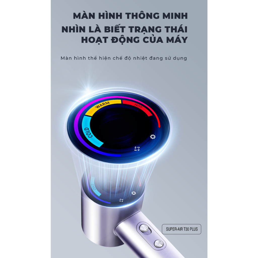 Máy sấy tóc cao cấp Dibea Super Air T30 Pro/Plus 1600W ion âm cao , tuần hoàn nhiệt màn hình Led thông minh