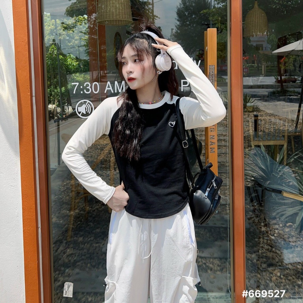 Áo thun tay dài thêu trái tim 669527