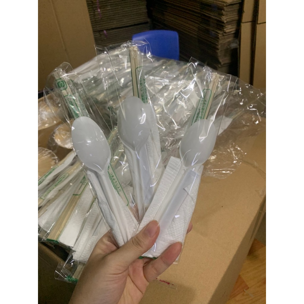 Set 100 Bộ Đũa - Thìa - Tăm - Giấy dùng một lần cho đồ mang đi