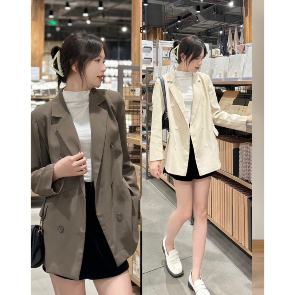 Áo vest-blazer dáng suông 6 khuy hàng 2 lớp có đệm vai form dáng phong cách Hàn Quốc-Aovesthangmayhailop658