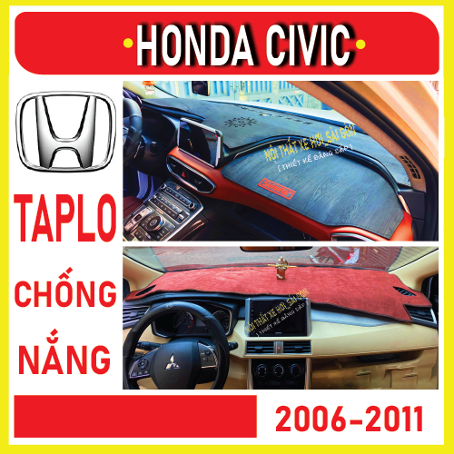 Thảm taplo Honda Civic 2006 2007 2008 2009 2010 2011, thảm taplo che nắng da carbon, nhung cao cấp