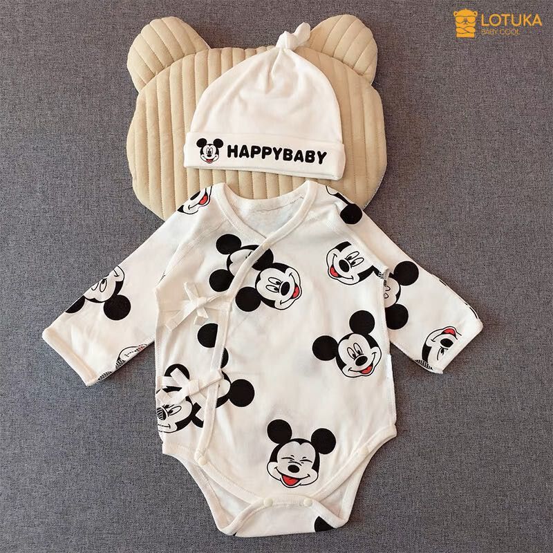 Bodysuit Dài Tay Sơ Sinh Lotuka In Hoạt Hình Dễ Thương, Body Chip Thu Đông Chất Thun Cho Bé Từ 3-12kg