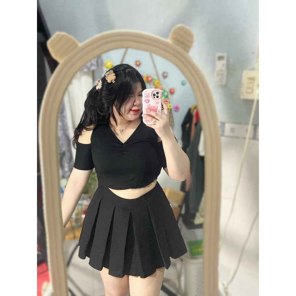 Áo thun cổ V khoét vai nữ bigsize - A43